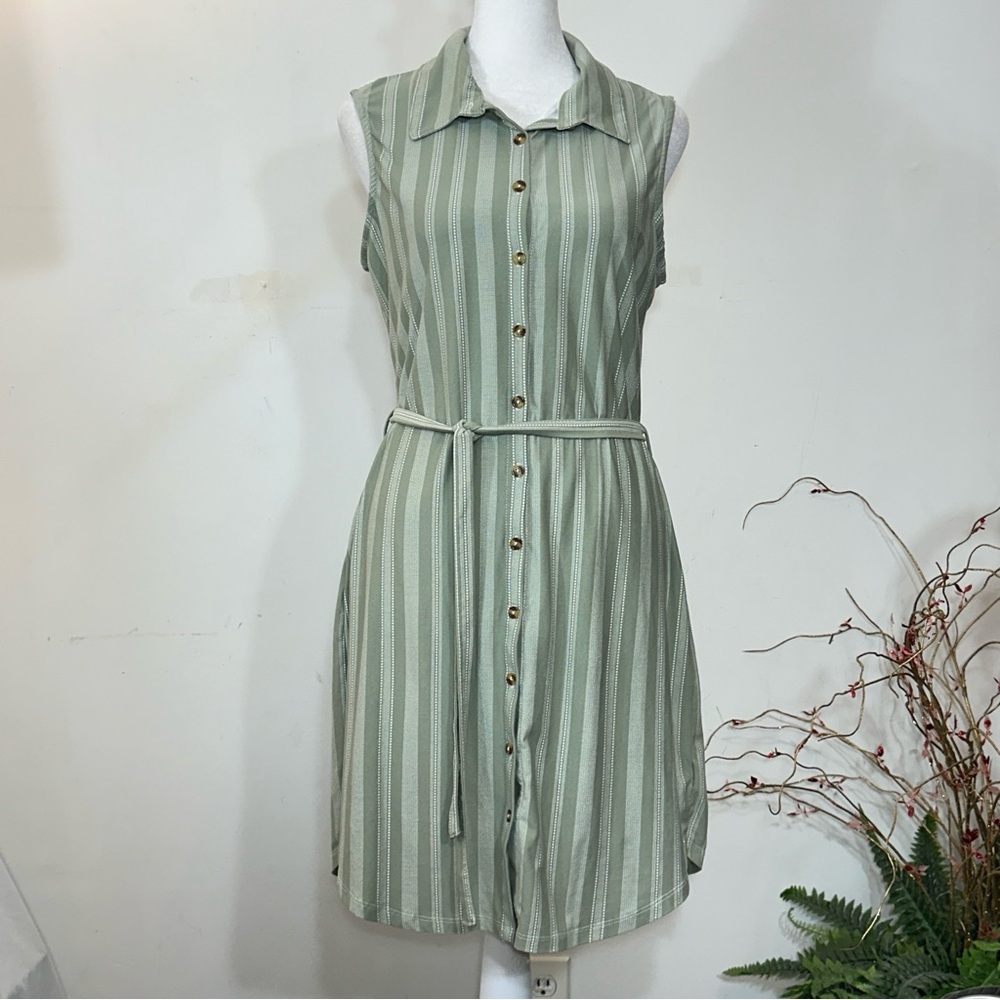 No Boundaries Button Down Sleeveless Pin Striped Dress